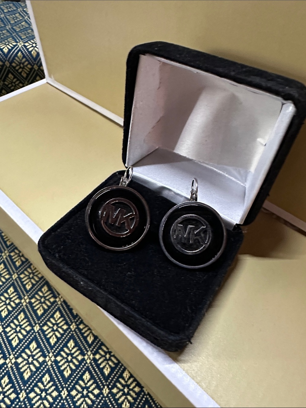 Michael Kors Black Round MK Emblem Cuff Links